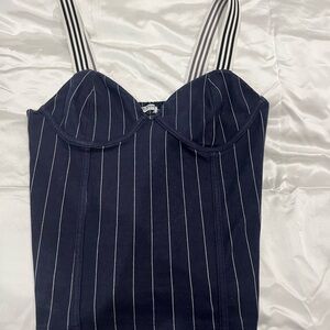 Navy Pinstripe Bustier Top